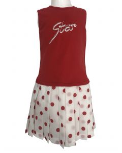 White & red dress with polka dots
